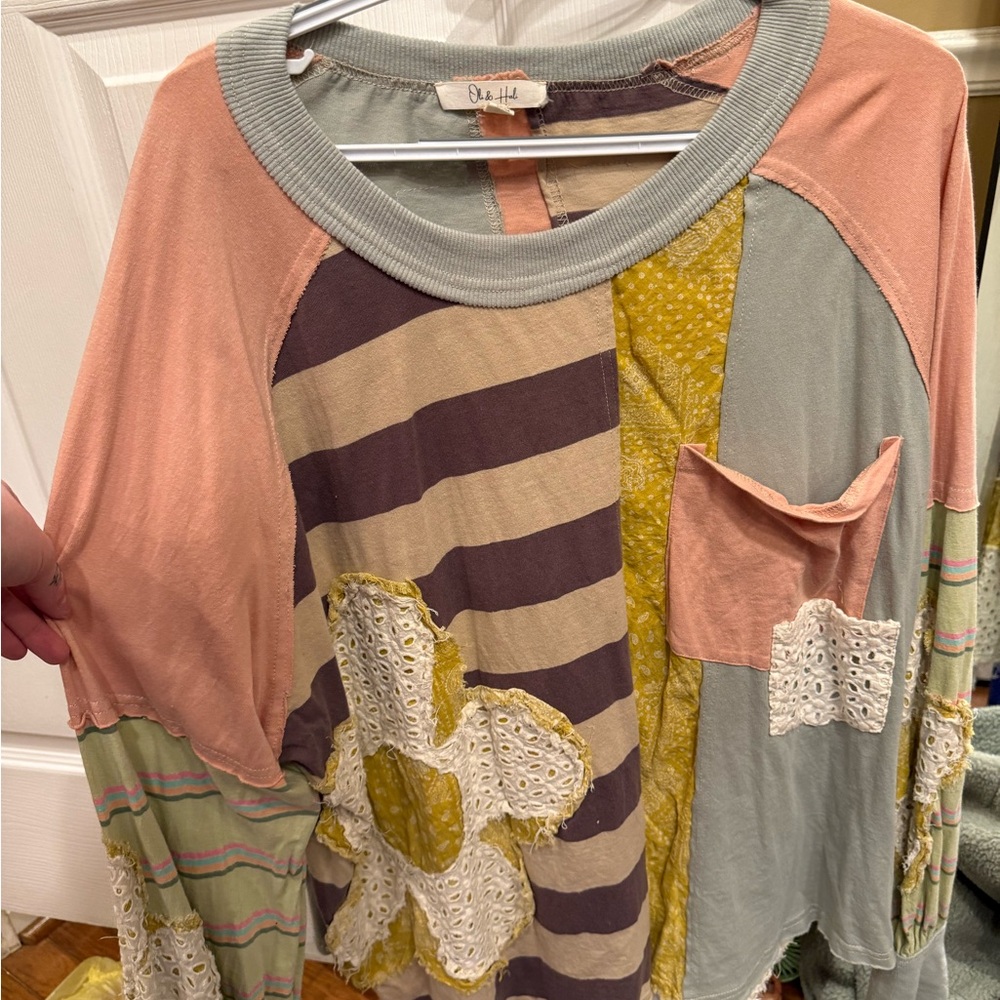 Patchwork long sleeve top